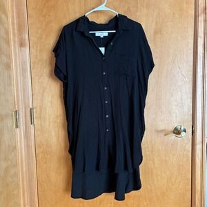 LOFT Black Button Down‎ Dress Women's Size L Shirt Dress Casual Cover up